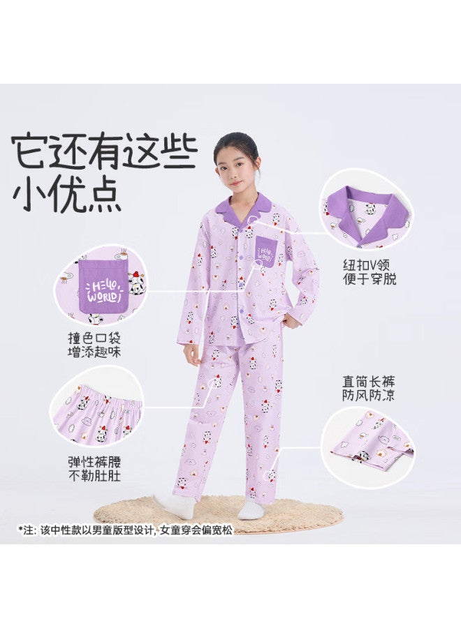 Jiusuiban Cloud Cotton Children's Pajamas Boys And Girls Spring Autumn Class A Long Sleeve Homewear Set Large Kids Cartoon Print Pajamas Pants