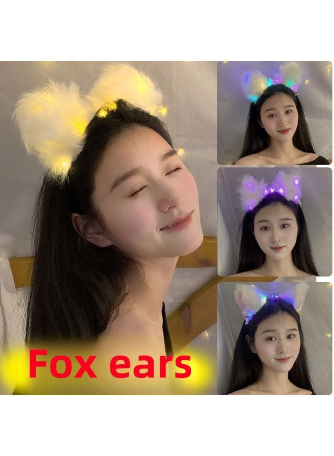 Japanese Style Cute Plush Light Bell Fox Ear Fox Ear Accessories Luminous Cat Ear Cyber Celebrant Photo Hair Band-Color:14 Lights Bunny Girl Headband-lantern - Image 1