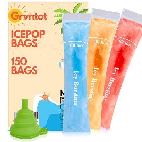 Grvntot 150 Disposable Ice Popsicle Mold Bags (8x2") for DIY Natural Fruit Snacks, Juice & Smoothies, Ice Pops Molds | BPA-Free, Zip Seals, Funnel Included - Image 1