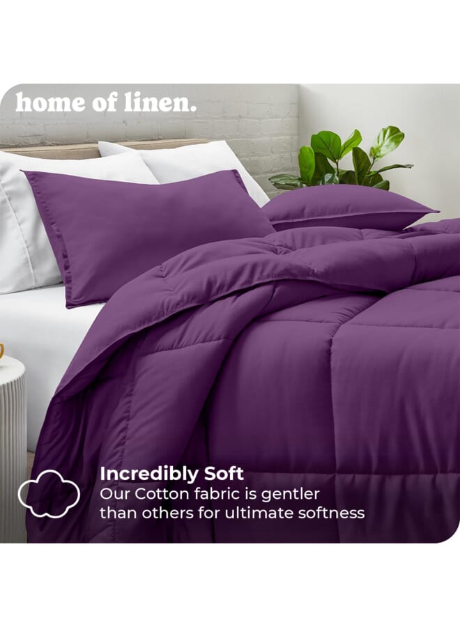 Home of linens Cotton - Plain - 3 Pieces Heavy Comforter Set - 4Kgs - Down Alternative Filling - (For Matress 180cm/200cm) - Size  (250cm x 240cm) + 2 Pillow Case Covers (50cm x 70cm) - Mauve - Image 2
