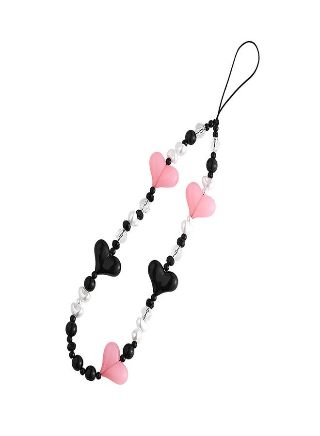 Xiyantiji Phone Charms for Women Black Pink Heart Phone Wrist Strap Beaded Phone Chain Wristlet Anti Lost Phone Strap for Phone Case Y2K Cell Phone Lanyards for Women Girls - Image 1