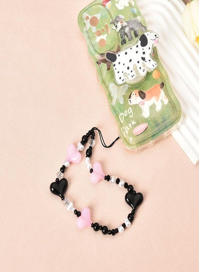 Xiyantiji Phone Charms for Women Black Pink Heart Phone Wrist Strap Beaded Phone Chain Wristlet Anti Lost Phone Strap for Phone Case Y2K Cell Phone Lanyards for Women Girls - Image 5