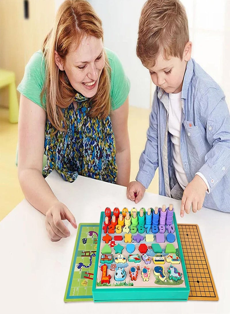 GGOOT Counting Puzzle Toys | 9 In 1 Wooden Number Puzzle Sorting Montessori Toys,Shape Sorter Counting Game for Over Age 3 Year-olds Kids Preschool Education Math Stacking Block - Image 3