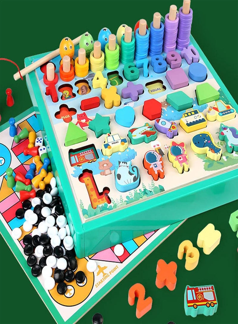 GGOOT Counting Puzzle Toys | 9 In 1 Wooden Number Puzzle Sorting Montessori Toys,Shape Sorter Counting Game for Over Age 3 Year-olds Kids Preschool Education Math Stacking Block - Image 2