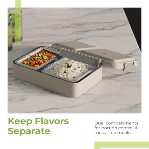 Lifelong Lunch Box for Office Use | Tiffin Box for School & Work |2 Compartment Stainless Steel Tiffin Box| 700ml Leak-Proof Insulated Lunch Boxes for Kids & Adults(LLBLB02,Light Green) - Image 2