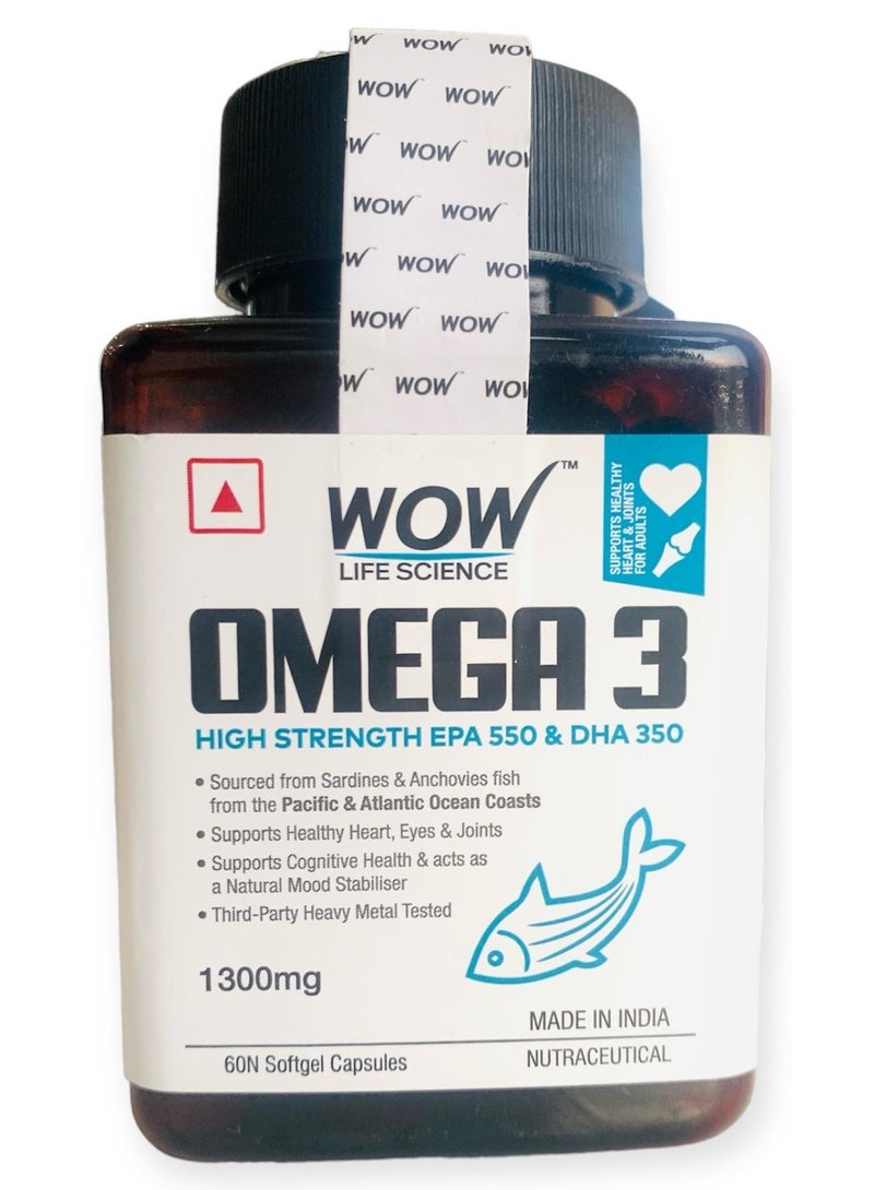 Wow Omega-3 Fish Oil 1300mg Triple Strength 550mg Epa 350mg 60 Capsules - Image 1