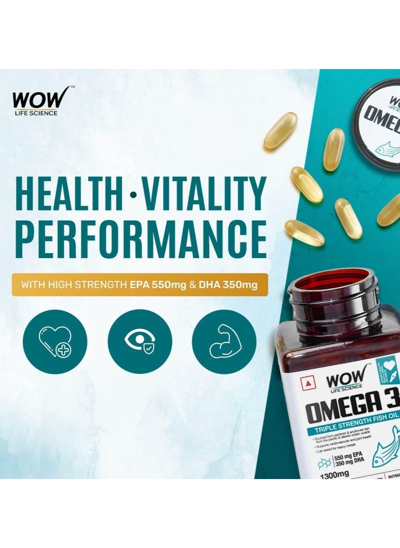 WOW Wow Omega-3 Fish Oil 1300mg Triple Strength 550mg Epa 350mg 60 Capsules  - Image 5
