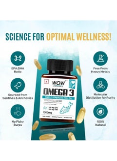 WOW Wow Omega-3 Fish Oil 1300mg Triple Strength 550mg Epa 350mg 60 Capsules  - Image 3
