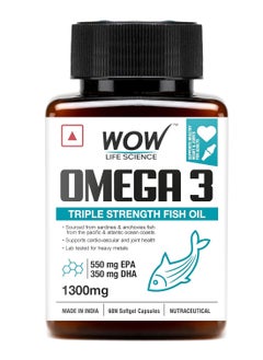 WOW Wow Omega-3 Fish Oil 1300mg Triple Strength 550mg Epa 350mg 60 Capsules  - Image 2