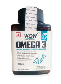 WOW Wow Omega-3 Fish Oil 1300mg Triple Strength 550mg Epa 350mg 60 Capsules  - Image 1