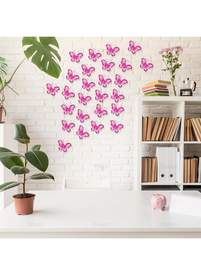 AUEAR, 100 Pack Sheer Mesh Wire Glitter Butterflies Butterfly Decoration with Gem for Home Wedding Party Wall Decorations (Rose Red) - Image 3