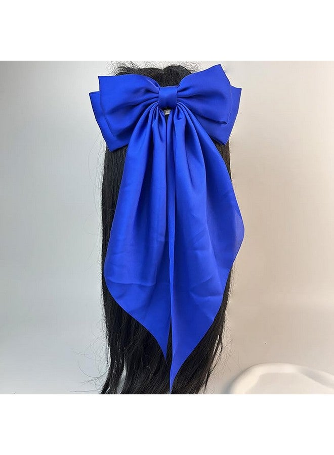 سالوسي ربطات شعر زرقاء، قطعتان من ربطات الشعر الساتان، ربطة شعر كبيرة زرقاء للنساء، شرائط شعر، ربطة شعر طويلة الذيل، مشابك شعر لحفلات الزفاف والحفلات الراقصة (أزرق فاتح، أزرق ملكي) - Image 3