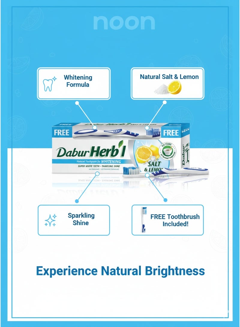 دابر هيربال معجون أسنان بالليمون والملح + فرشاة مجانية – 140 جم – فرشاة بألوان متعددة - Image 3
