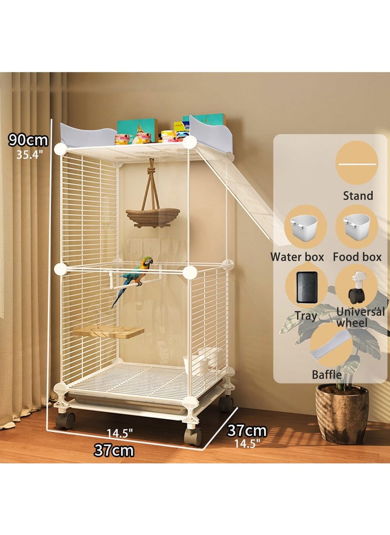 Bird Cages, Cage for Parakeet,Transparent Design with Slide-Out Tray Open Top, Rolling Metal Birdcage Encrypted Iron Mesh (Size : 37 * 37 * 90cm)