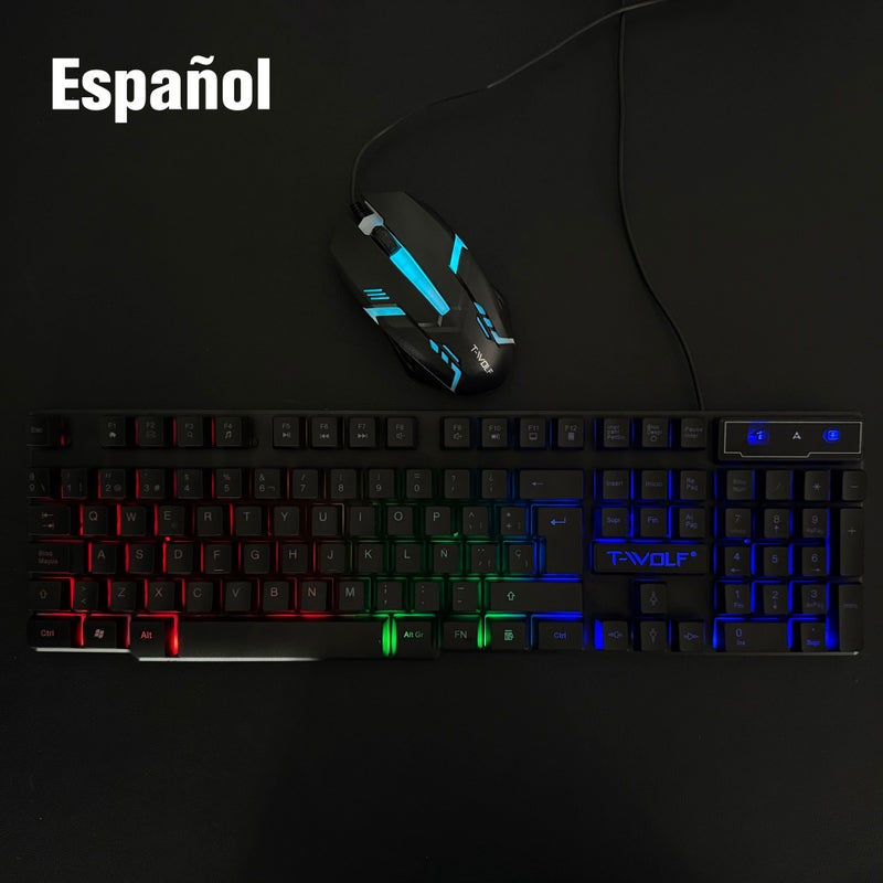 تي- وولف مجموعة لوحة مفاتيح وماوس للألعاب TF200 - إضاءة RGB، اتصال USB سلكي، باللغتين العربية والإنجليزية - Image 5
