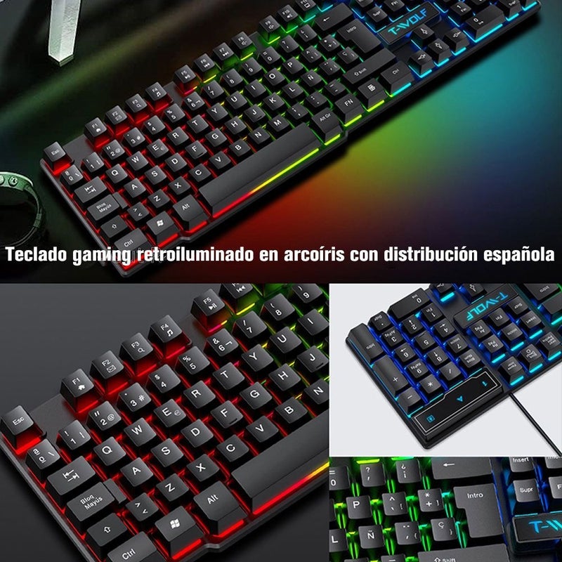تي- وولف مجموعة لوحة مفاتيح وماوس للألعاب TF200 - إضاءة RGB، اتصال USB سلكي، باللغتين العربية والإنجليزية - Image 2