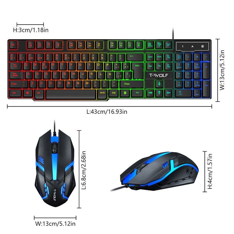 تي- وولف مجموعة لوحة مفاتيح وماوس للألعاب TF200 - إضاءة RGB، اتصال USB سلكي، باللغتين العربية والإنجليزية - Image 4