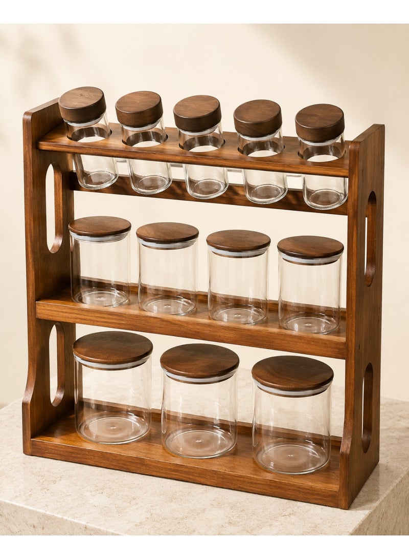 12-Jar Wooden Kitchen Organizer Set - Image 3