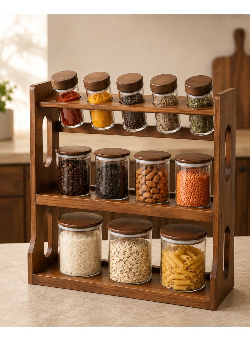 12-Jar Wooden Kitchen Organizer Set - Image 2