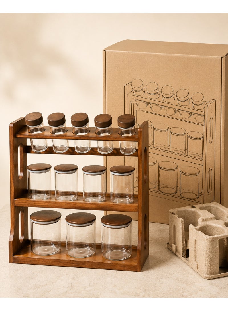 12-Jar Wooden Kitchen Organizer Set - Image 1