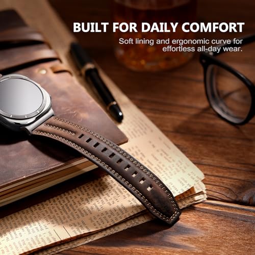 Tlselt Leather Band Compatible with Samsung Galaxy Watch Ultra 47mm(2025/2024), Genuine Leather Rugged Durable Classic Vintage Handcrafted Outdoor Business Travel Gift Samsung Watch Strap for Men - Image 3