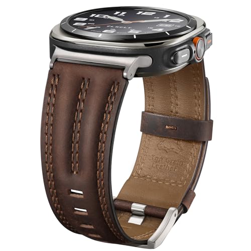 Tlselt Leather Band Compatible with Samsung Galaxy Watch Ultra 47mm(2025/2024), Genuine Leather Rugged Durable Classic Vintage Handcrafted Outdoor Business Travel Gift Samsung Watch Strap for Men - Image 1