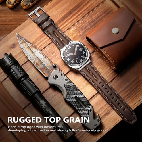 Tlselt Leather Band Compatible with Samsung Galaxy Watch Ultra 47mm(2025/2024), Genuine Leather Rugged Durable Classic Vintage Handcrafted Outdoor Business Travel Gift Samsung Watch Strap for Men - Image 5
