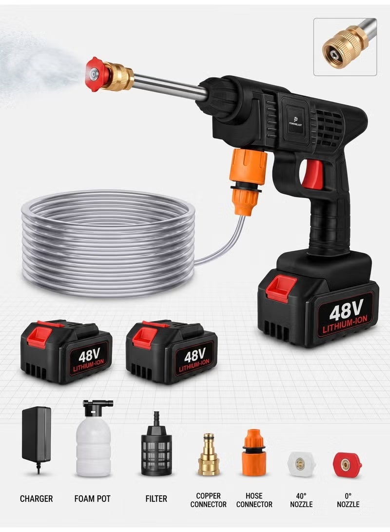 Cordless Pressure Washer 48V, Portable Electric Cleaner Gun with Double Rechargeable Battery and 9m Hose for Car, Garden & Home - Multicolor - Image 1