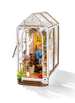 Rolife Book Nook Kit Wooden Bookcase 9.5 Garden House Miniature Kit With Led Decorative Bookends 3D Puzzles For Adults Craft Hobby For Girls Boys Adults  - Image 1