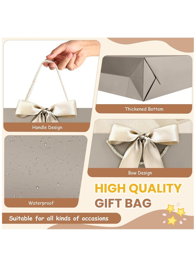 DELGREEN 2PCS Champagne Color Large Gift Bags, Paper Bags with Ribbon, Greeting Cards and Tissue Paper, Portable Party Bags with Handles, Birthday Gift Bags, Present Bags for Wedding Party, Party Supplies(32*25*11CM)  - Image 3