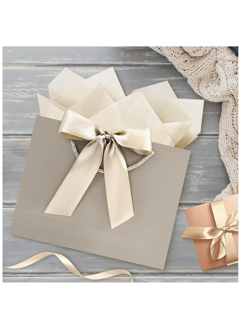 DELGREEN 2PCS Champagne Color Large Gift Bags, Paper Bags with Ribbon, Greeting Cards and Tissue Paper, Portable Party Bags with Handles, Birthday Gift Bags, Present Bags for Wedding Party, Party Supplies(32*25*11CM)  - Image 4
