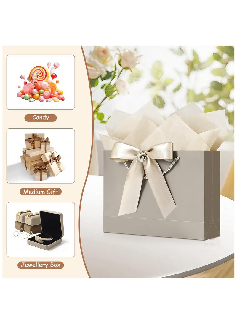 DELGREEN 2PCS Champagne Color Large Gift Bags, Paper Bags with Ribbon, Greeting Cards and Tissue Paper, Portable Party Bags with Handles, Birthday Gift Bags, Present Bags for Wedding Party, Party Supplies(32*25*11CM)  - Image 5
