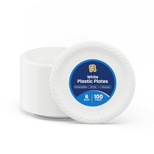 R-kay Rkay 100 Pack 6 Inch White Plastic Plates Disposable Heavy Duty White Disposable Plates Microwavable Disposable Plastic Plates 6 Inch 100 Count - Image 2