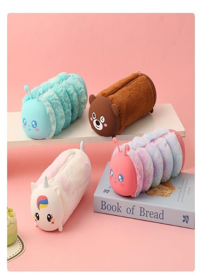 SHUDAUSHI® Animal Theme Fur Pencil Pouch for School, School Stationery Pouch Cosmetic oragnizer Cute Travel case for Girls Large Capacity Return Gift Fur Cotton Pencil Case for Girls - Image 3