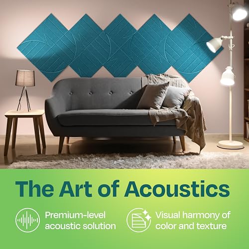 Ekkogo Acoustic Panels 12-Pack Soundproof Wall Panels 12"x12"x0.4" Decorative Sound Dampening for Your Home, Office, Studio, Bedroom & More with Unique ModuArc Carving [Light Turquoise] - Image 2