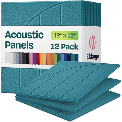 Ekkogo Acoustic Panels 12-Pack Soundproof Wall Panels 12"x12"x0.4" Decorative Sound Dampening for Your Home, Office, Studio, Bedroom & More with Unique ModuArc Carving [Light Turquoise] - Image 1