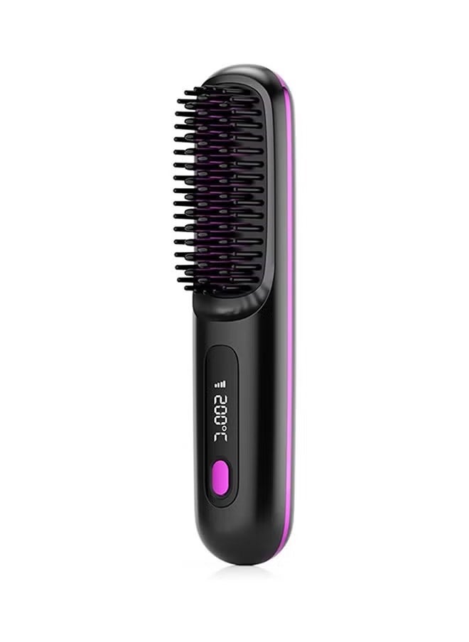 Arabest Cordless Hair Straightener Brush, USB Rechargeable 4000mAh Straightening Brush for Travel Mini Curling Iron for Short Hair Negative Ion Anti-Scald Hot Comb Flat Iron 3 Temp-Settings, Black  - Image 1