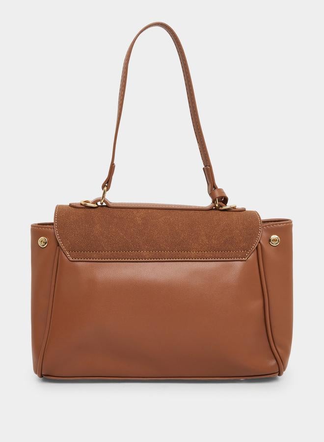 Styli Brown Suede Look Bag with Flap Over - Image 2