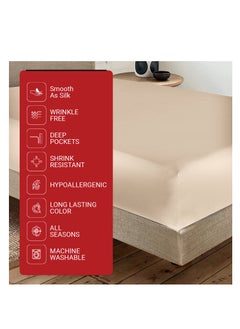 Infinitee Xclusives Infinitee Xclusives Fitted Sheet for Bed Beige King Size 200 x 200 cm - 100% Microfiber - 40 cm Deep Pocket to Fit & Cover Sheets  - Soft, Wrinkle Free & Shrink Resistant Fitted Sheet  - Image 2