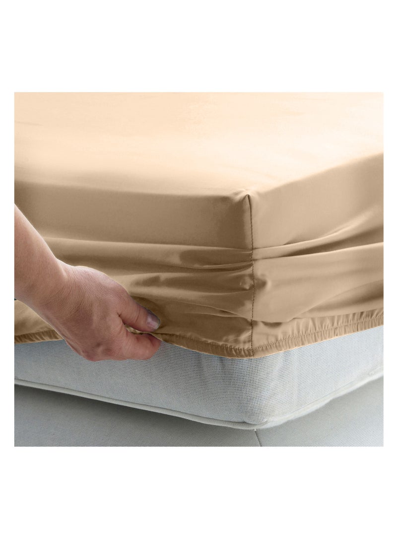 Infinitee Xclusives Infinitee Xclusives Fitted Sheet for Bed Beige King Size 200 x 200 cm - 100% Microfiber - 40 cm Deep Pocket to Fit & Cover Sheets  - Soft, Wrinkle Free & Shrink Resistant Fitted Sheet  - Image 4