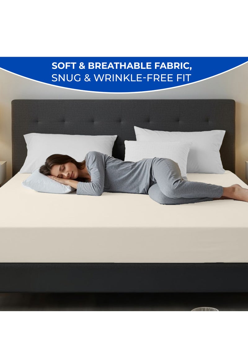 Infinitee Xclusives Infinitee Xclusives Fitted Sheet for Bed Beige King Size 200 x 200 cm - 100% Microfiber - 40 cm Deep Pocket to Fit & Cover Sheets  - Soft, Wrinkle Free & Shrink Resistant Fitted Sheet  - Image 3