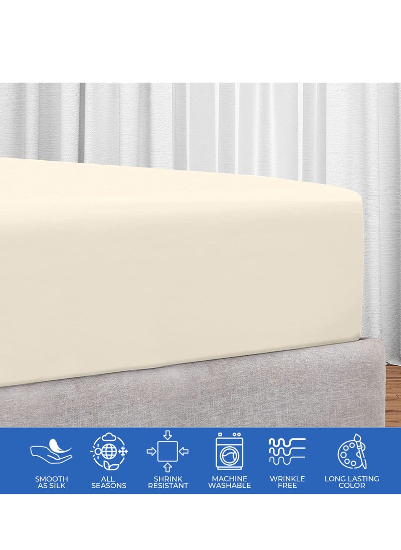 Infinitee Xclusives - Infinitee Xclusives Fitted Sheet for Bed Beige King Size 200 x 200 cm - 100% Microfiber - 40 cm Deep Pocket to Fit & Cover Sheets  - Soft, Wrinkle Free & Shrink Resistant Fitted Sheet - Image 1