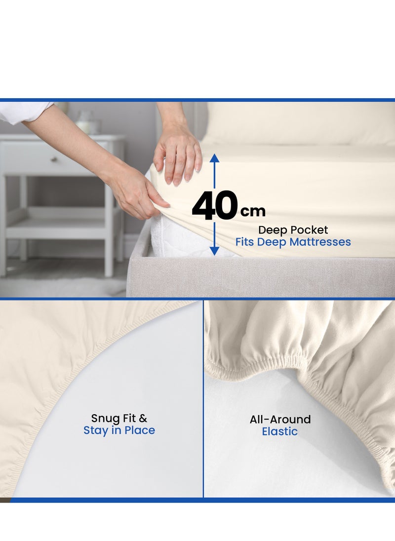 Infinitee Xclusives Infinitee Xclusives Fitted Sheet for Bed Beige King Size 200 x 200 cm - 100% Microfiber - 40 cm Deep Pocket to Fit & Cover Sheets  - Soft, Wrinkle Free & Shrink Resistant Fitted Sheet  - Image 4