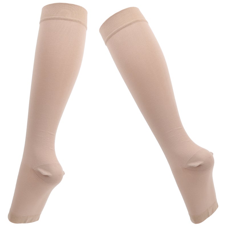 Compression Socks: 2 Pairs Beige Polyurethane Fiber, Graduated Pressure Design, Soft Elastic & Breathable, Venous Circulation Support - Shaping & Comfortable Fit, Medical Grade Compression Socks for P - Image 4