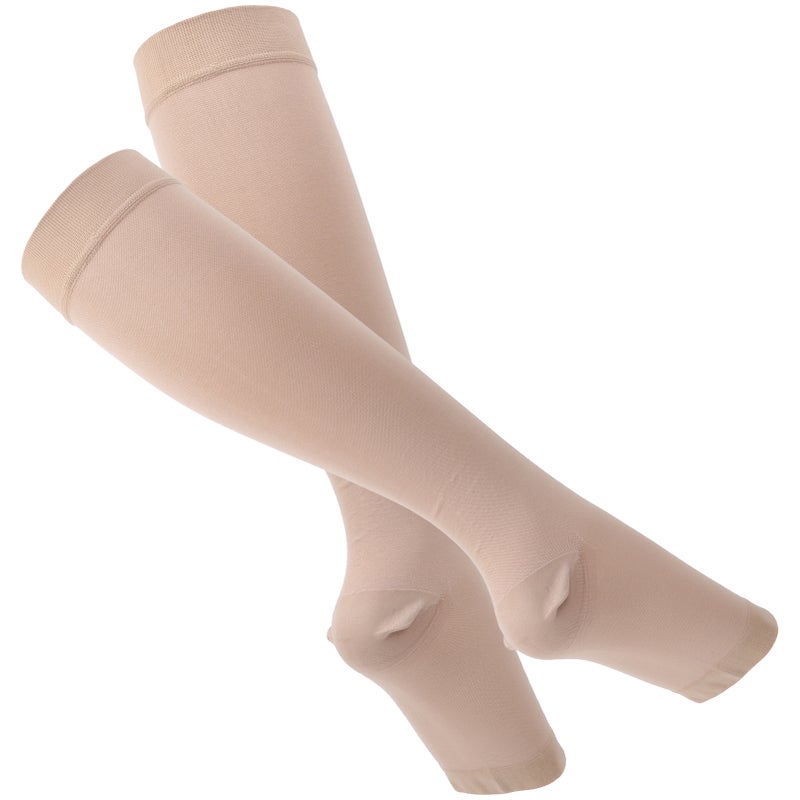 Compression Socks: 2 Pairs Beige Polyurethane Fiber, Graduated Pressure Design, Soft Elastic & Breathable, Venous Circulation Support - Shaping & Comfortable Fit, Medical Grade Compression Socks for P - Image 3