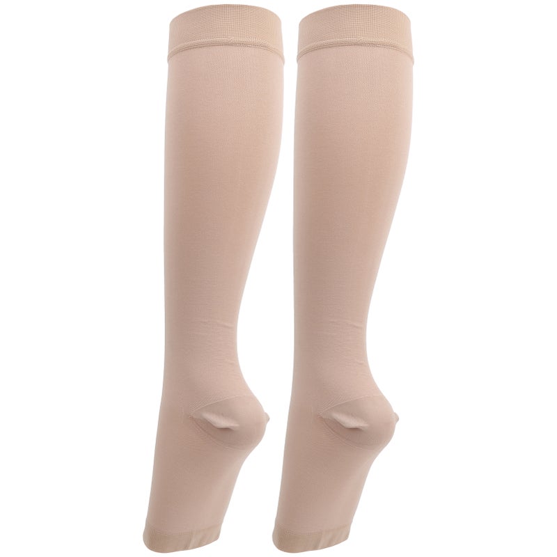 Compression Socks: 2 Pairs Beige Polyurethane Fiber, Graduated Pressure Design, Soft Elastic & Breathable, Venous Circulation Support - Shaping & Comfortable Fit, Medical Grade Compression Socks for P - Image 5