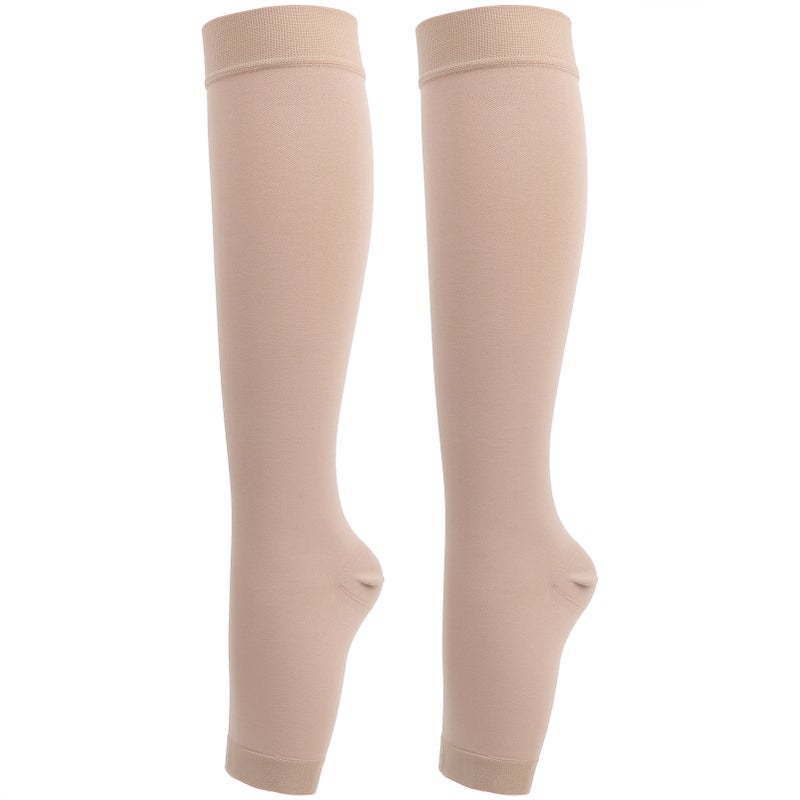 Compression Socks: 2 Pairs Beige Polyurethane Fiber, Graduated Pressure Design, Soft Elastic & Breathable, Venous Circulation Support - Shaping & Comfortable Fit, Medical Grade Compression Socks for P - Image 2