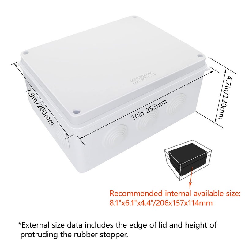 LeMotech Junction Box, ABS Plastic IP65 Waterproof and Dustproof, Universal Electrical Enclosure, Outdoor and Indoor Project Box, 10" x 7.9" x 4.7", White - Image 2