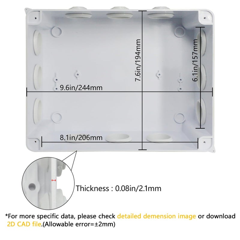 LeMotech Junction Box, ABS Plastic IP65 Waterproof and Dustproof, Universal Electrical Enclosure, Outdoor and Indoor Project Box, 10" x 7.9" x 4.7", White - Image 3