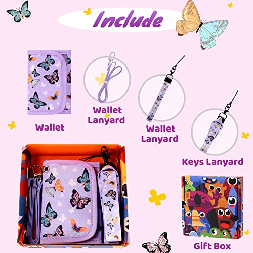 Choco Mocha Girls Wallets for Kids 6-8 8-10, Kids Wallets for Girls 10-12 Butterfly Trifold Wallet with Lanyard Gift Box 4 5 6 7 8 Year Old Girl Gifts, Purple - Image 4